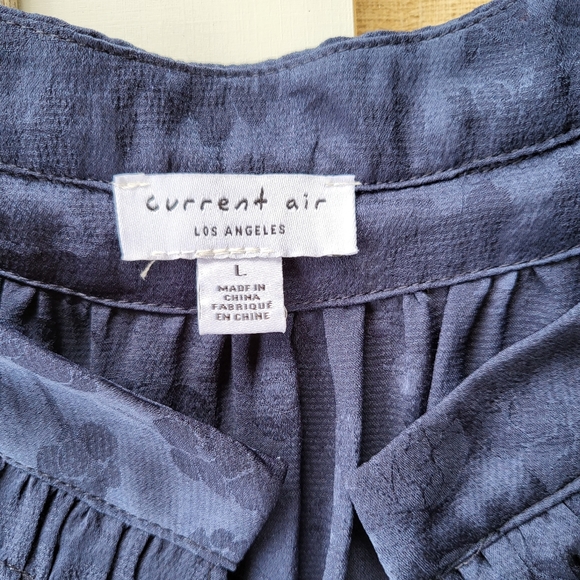 Current Air Navy Floral Print Asymmetrical Ruffle Hem Midi Dress Size Large - Picture 6 of 6